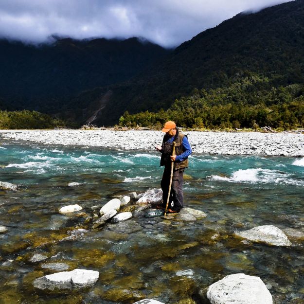 Bevan Climo at the Arahura Valley collecting Pounamu